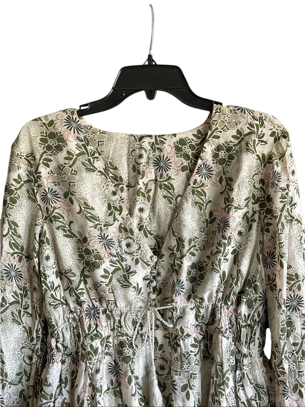Free People Stealing Fire Floral Print Mini Dress in Cream and Green. Size Large - Picture 4 of 11